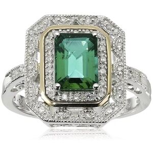 New Silver plated green Zircon cut,  trim In gold  ring size 6